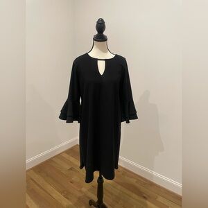 La Roque Long Sleeve Dress with Ruffle Sleeves and Keyhole Neck in Black